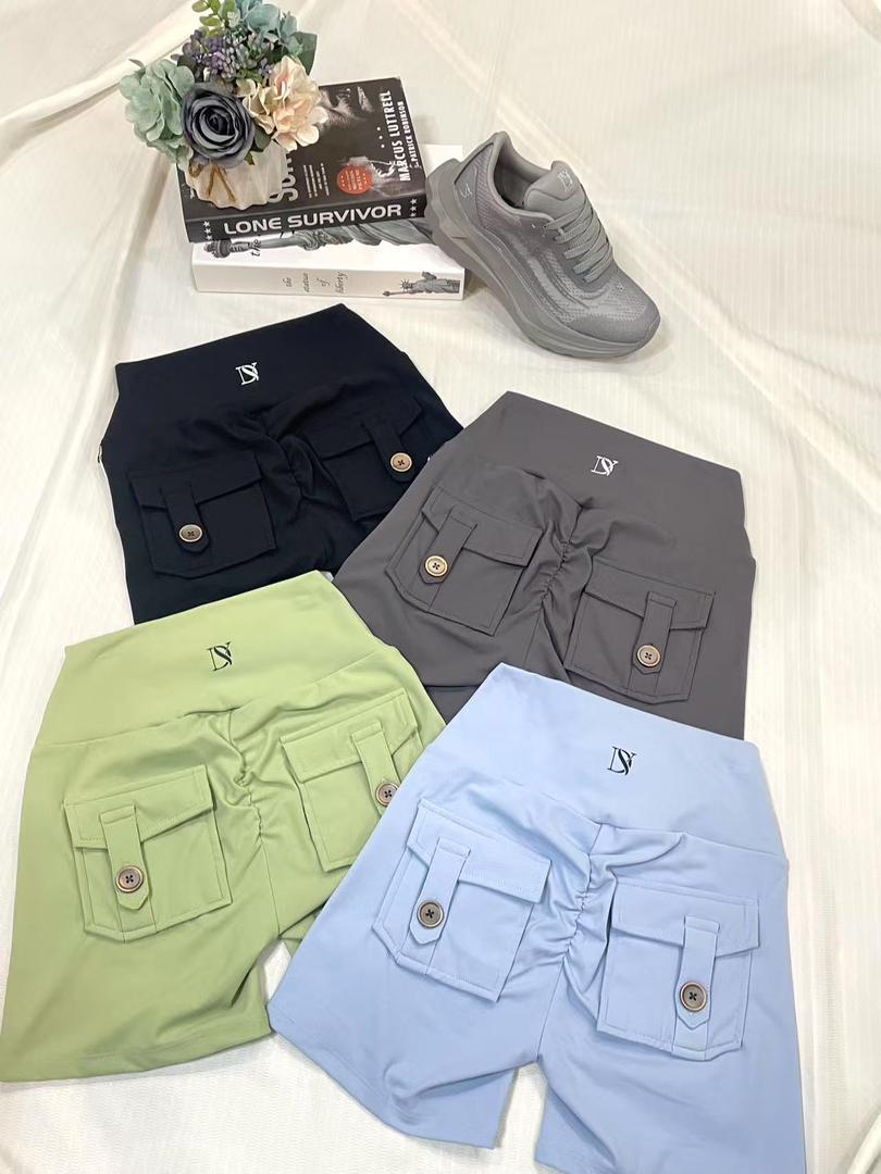 Pantalones cortos con bolsos deportivos para mujer, moldean el cuerpo, entrenamiento, GYM, yoga, fitness