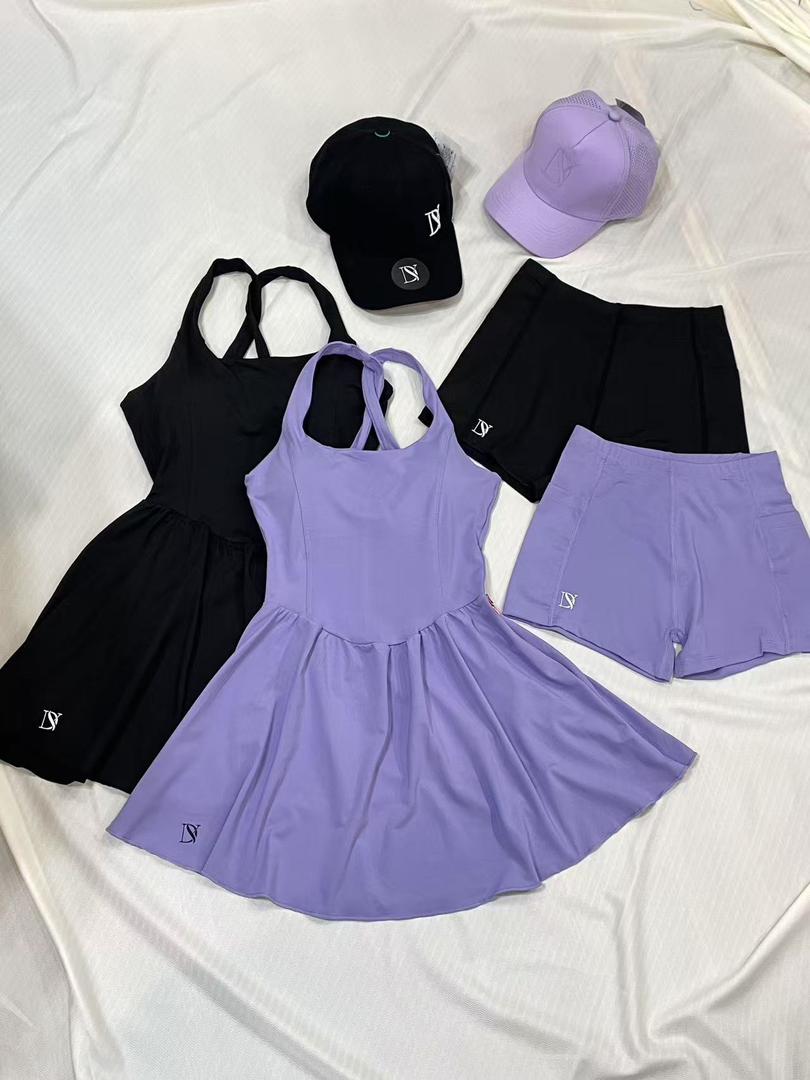 Women's Sports Dress, Shorts, and Cap Set - Workout, Gym, Yoga, Fitness