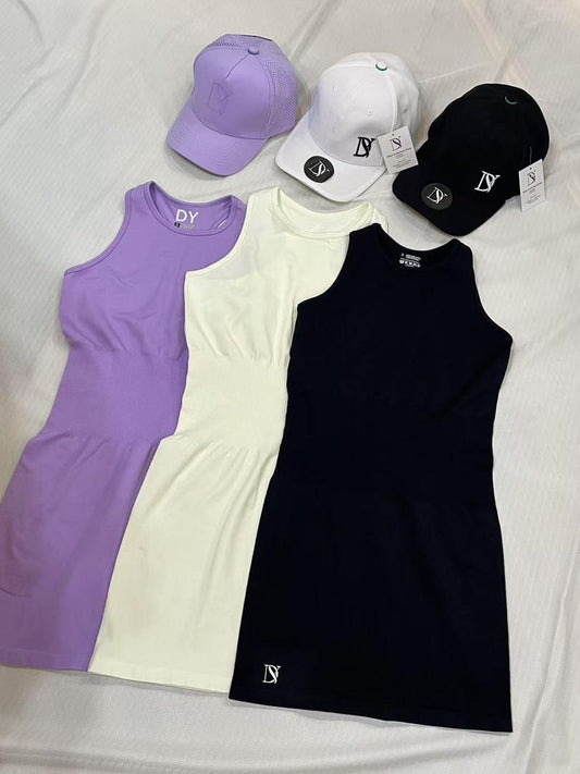 Women's Sleeveless Slim Fit Workout Golf Tennis Fitness Sports Dress and Cap
