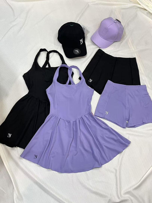Women's Sports Dress, Shorts, and Cap Set - Workout, Gym, Yoga, Fitness