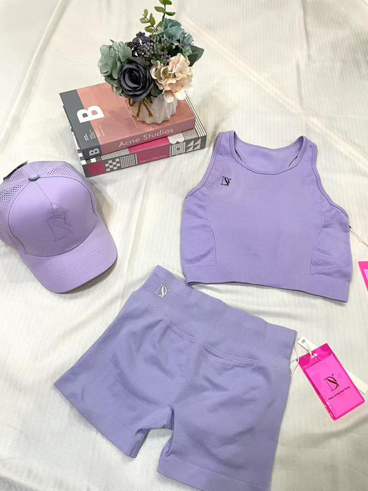 Women's Sports Set Crop Top - Shorts and Cap, Body Contouring, Training, GYM, Yoga, Fitness